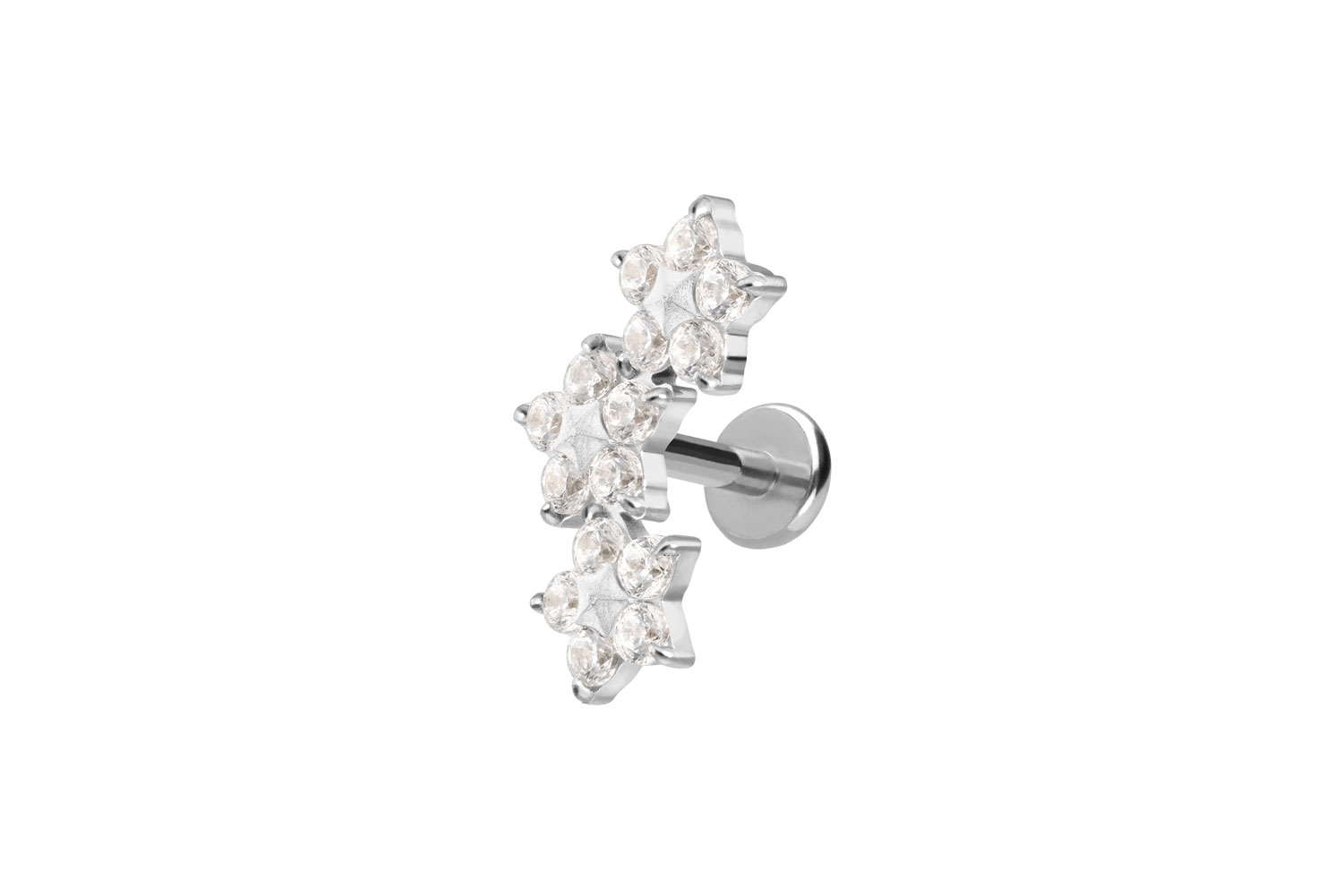 Titan Labret Piercing mit Push Fit 3 KRISTALLBLUMEN